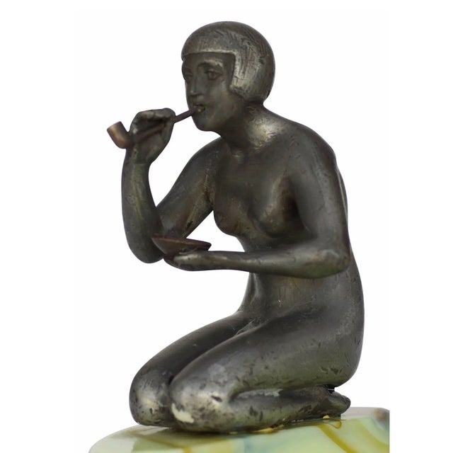 1930s 1930s Nude Art Deco Smoking Flapper Slag Glass Ashtray by Houzex For Sale - Image 5 of 7