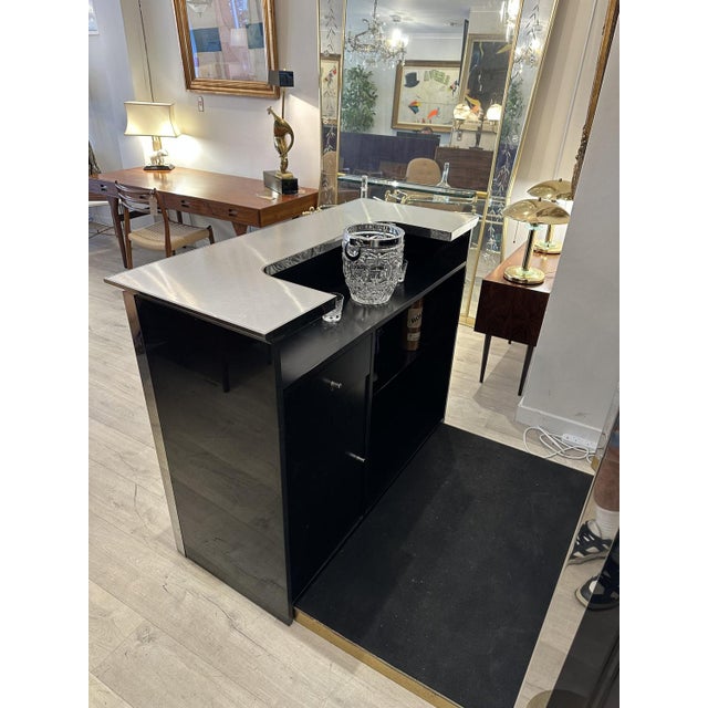 Gold Vintage Italian Chrome, Glass, and Brass Bar Cabinet, 1970s, Set of 3 For Sale - Image 8 of 9