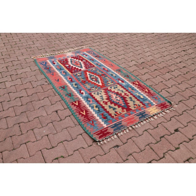 Traditional 1960s Pastel Colorful Nomadic Antique Handmade Kilim Rug For Sale - Image 3 of 10