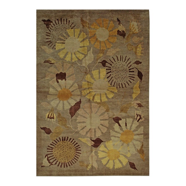 8x10 Serene Timeless Brown Geometric Floral Modern Hand Knotted Wool Carpet Rug For Sale