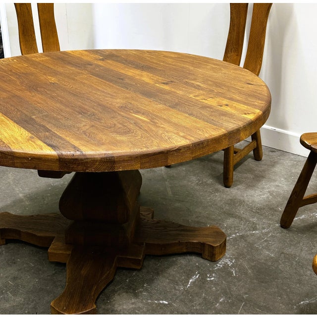 Belgian Brutalist Oak Dining Table and Chairs, 1970s, Set of 7 For Sale - Image 5 of 15