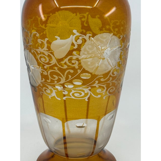 Traditional Vintage Bohemia Czech Amber Cut Glass Vase For Sale - Image 3 of 3