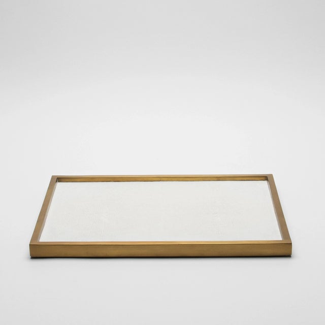 Modern Rectangular Tray in White Shagreen With Bronze Patina Brass Insert by Kifu Paris For Sale - Image 3 of 6