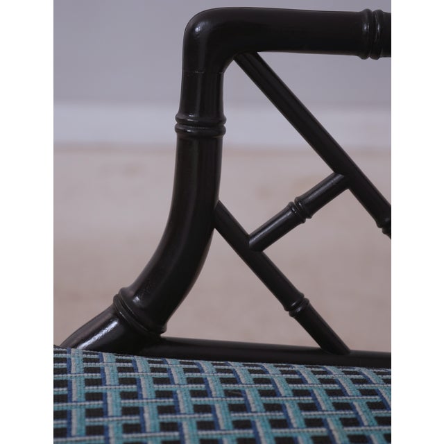Ornamental & Decorative Materials Pair of Ebonized Chinese Chippendale Faux Bamboo Dining Arm Chairs For Sale - Image 7 of 18