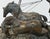 Russian Bronze Large Sculpture Kaza a peasant sleigh, trio of horses pulling it, one man with flask one with a musical...