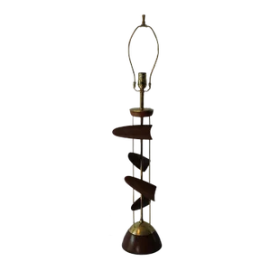 Sculptural Wood and Brass Lamp Attributed to Leo Amino