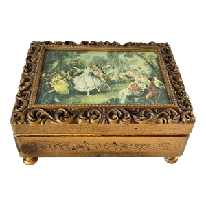 Vintage Gilded Wood Jewelry Music Box