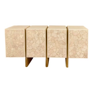 Baker Luxe Modern Lacquered White Quartzite Kira Credenza For Sale