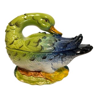 Mid 20th Century Neiman Marcus Italian Porcelain Duck Trinket Dish For Sale