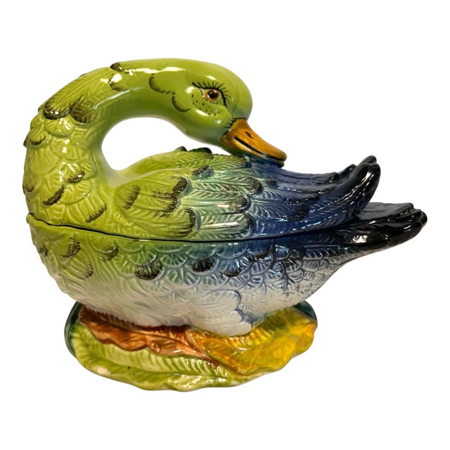 Mid 20th Century Neiman Marcus Italian Porcelain Duck Trinket Dish For Sale