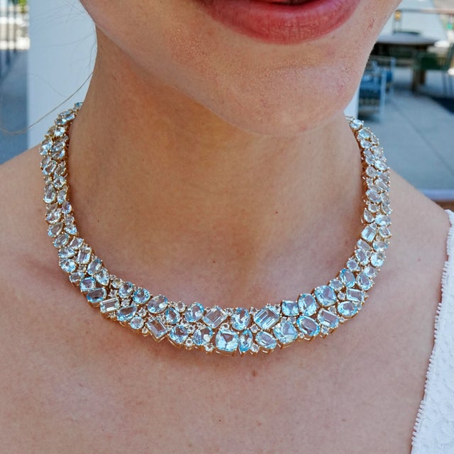 Nina Zhou Jewelry Nina Zhou Secret Ocean 94.15 CTW Aquamarine, Topaz & Diamond Collar Necklace For Sale - Image 4 of 10