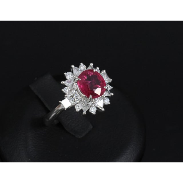 Late 20th Century Fine 2.36ct Gia Intense Red Ruby & 1.02ct Diamond Platinum Ring Size 6.25 For Sale In New York - Image 6 of 18