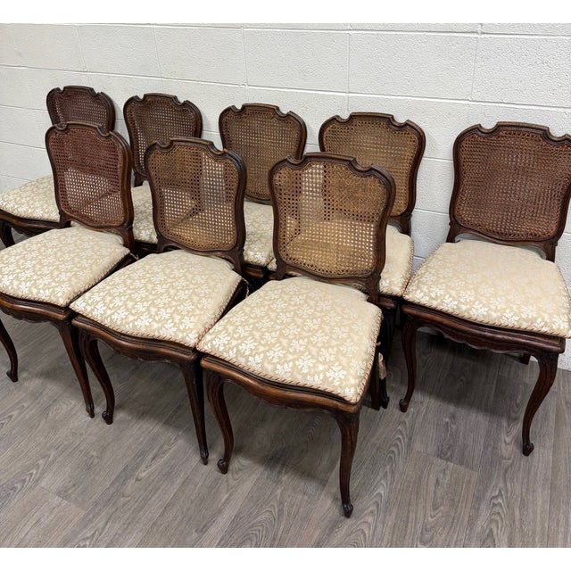 Vintage French Country Louis XV Style Cane Back Cane Seat Dining Chairs For Sale - Image 4 of 11