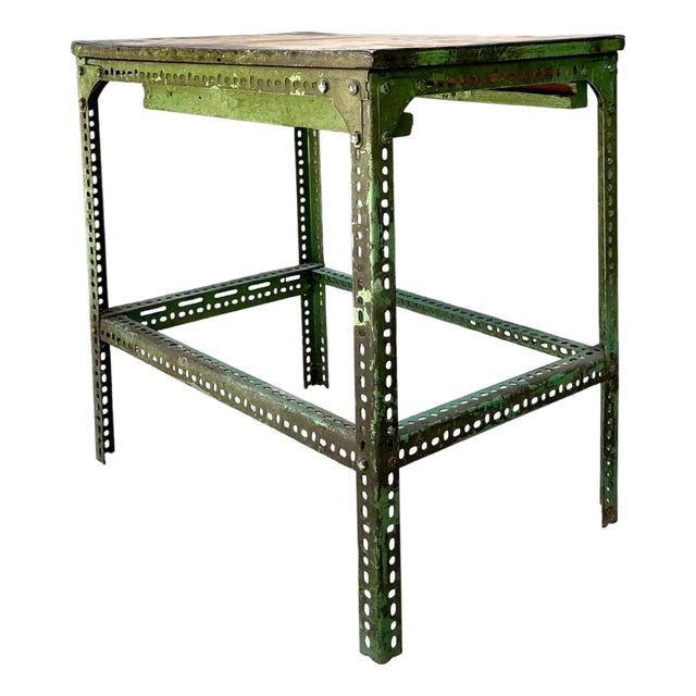 Vintage Industrial Metal and Wood Workbench Table For Sale