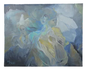 J. Manzanares, Abstracted Figures, 1984, Oil on Canvas