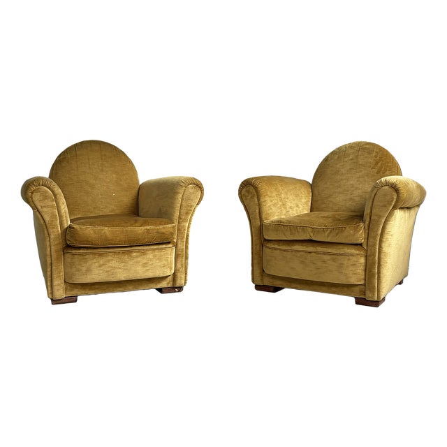 Mid-Century Modern Italian Yellow Velvet Chairs by Tito Agnoli for Poltrona Frau, 1950s, Set of 2 For Sale