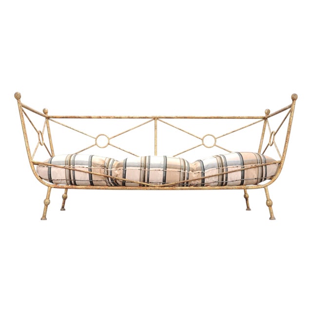 Giacometti Style Neoclassical Gilt Iron Daybed or Sofa 7 Ft For Sale