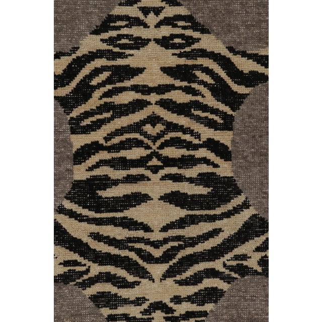 Rug & Kilim’s Distressed Tiger Rug in Taupe-Brown With Beige and Black Pictorial For Sale In New York - Image 6 of 9