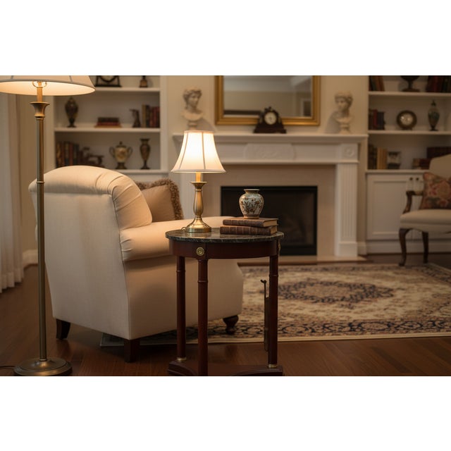 Wood Vintage Bombay Company French Empire Style Green Marble and Mahogany Side Table Regency Revival For Sale - Image 7 of 7