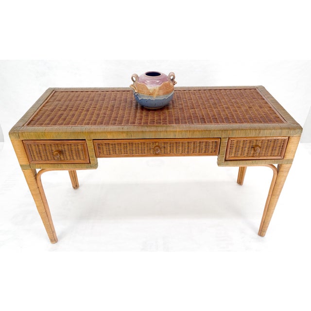 Vintage Mid Century c1970s Wicker Low Profile 3 Drawer Desk Console Mint For Sale - Image 13 of 13
