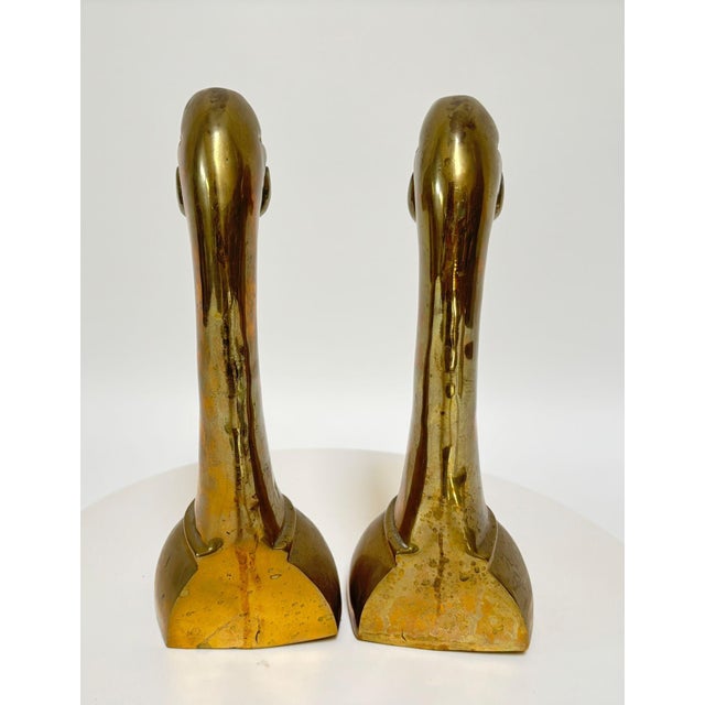 Pair of Large Mid-Century Brass Duck Head Bookends, Sarried Style, circa 1950 A striking pair of mid-century solid brass...