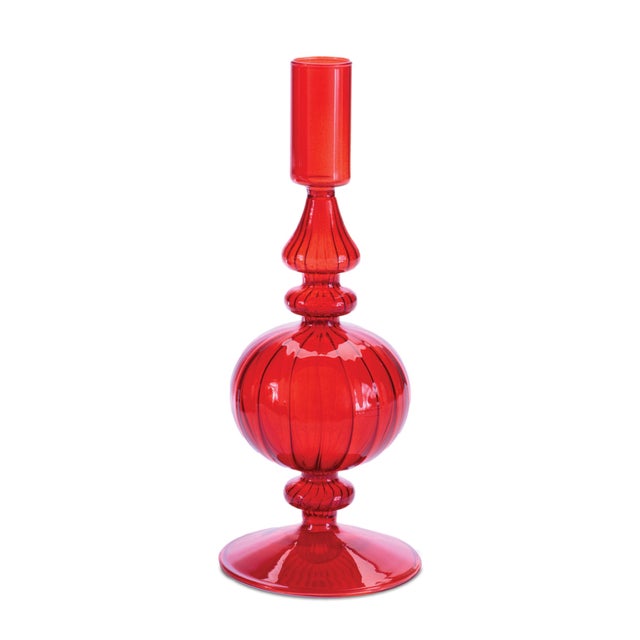 2020s Ribbed Glass Taper Candle Holder (Set of 3) For Sale - Image 5 of 6