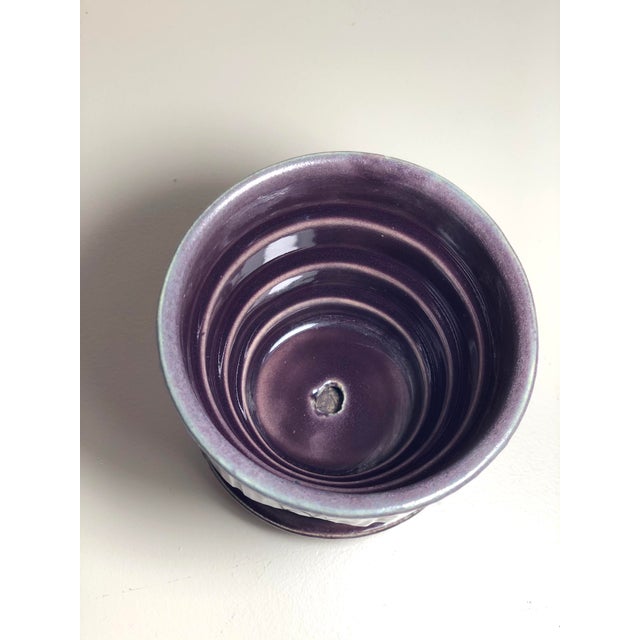 McCoy Pottery 1940s – 1960s Mid Century Flower Pot And attached Saucer Bark Basket Weave Design, Extra Small, Dark Purple...