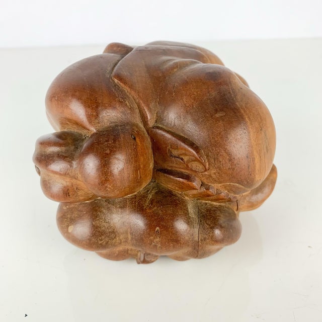 Wood Vintage Hand Carved Yogi Man Weeping Buddha Solid Wooden Sculpture Home Altar For Sale - Image 7 of 11