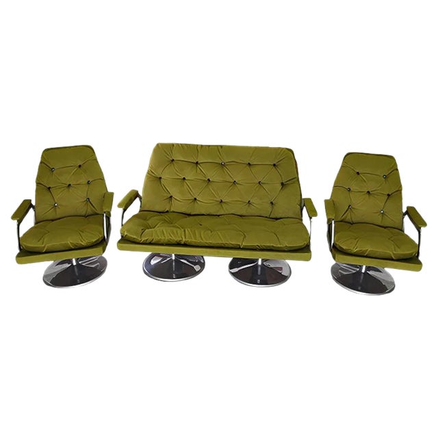 Sofa & Armchairs in Fabric, 1960s, Set of 3 For Sale