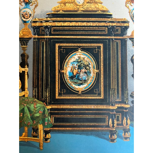 Late 19th Century Antique Victorian Chromolithograph "A Music Chair & a Cabinet" by A. Joubert and A. Sedley, London, C. 1865 For Sale - Image 5 of 9