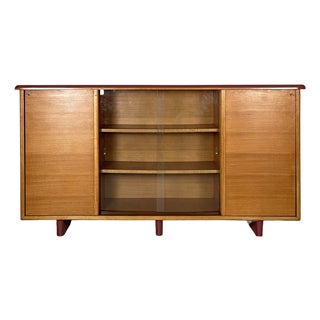 Mid-Century Modern Italian Sideboard in Wood, Glass, and Burgundy Leather, 1960s For Sale