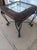 Traditional 1980s Glass Top End Table With Leaf Etched Trim on Dark Metal Legs For Sale - Image 3 of 7