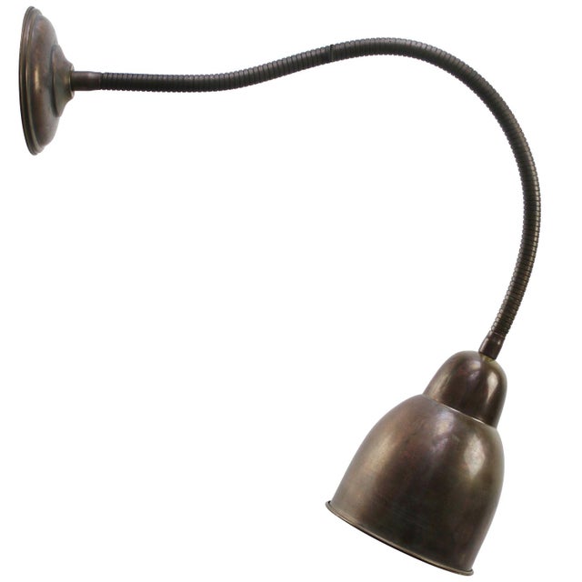 Vintage Industrial Gooseneck Wall Light in Brass For Sale - Image 6 of 6