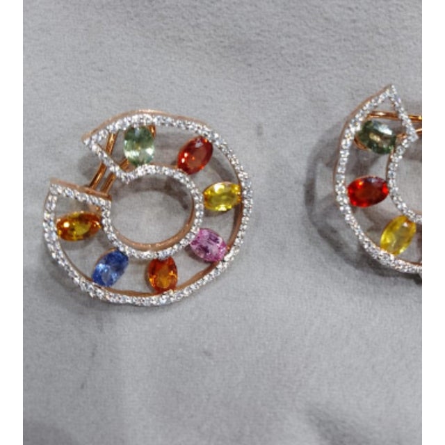 Gemstone Natural 18k Gold Diamond 1.50ct Multi Sapphire Stud Earrings For Sale - Image 7 of 8