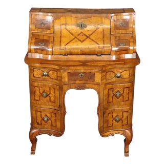 18th C Italian Rococo Bombe Form Olivewood Secretary Desk For Sale