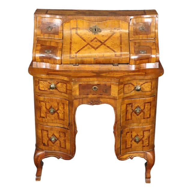 18th C Italian Rococo Bombe Form Olivewood Secretary Desk For Sale
