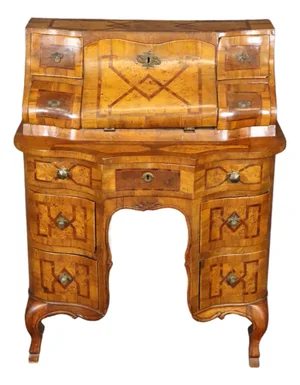 18th C Italian Rococo Bombe Form Olivewood Secretary Desk