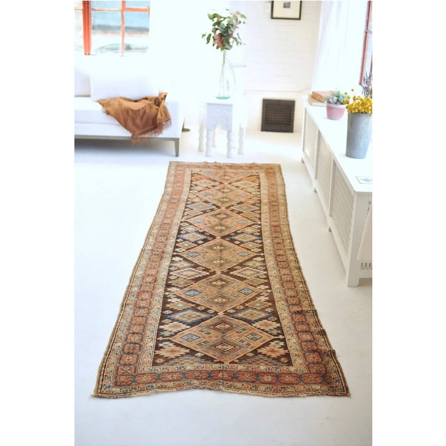 Persian Tribal Geometric Kilim Southwest Vibes Rug 3.5 3.10 x 11.6 For Sale - Image 3 of 3