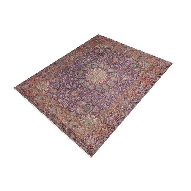 Shabby Chic Art Nouveau 1990's Vintage Blue/Rust Wool Rug - 10'3'' X 12'7'' For Sale - Image 3 of 10