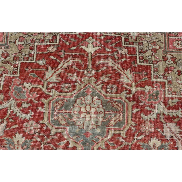 Red Antique Heriz Rug With All-Over Floral Medallion Design in Traditional Colors 7'7 X 10'5 For Sale - Image 8 of 11