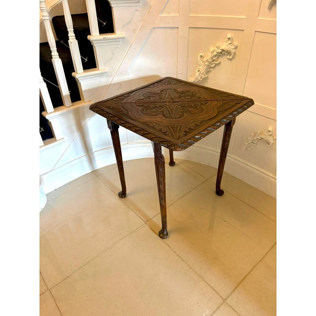 Brown Antique George III Carved Mahogany Folding Corner Table, 1800 For Sale - Image 8 of 15