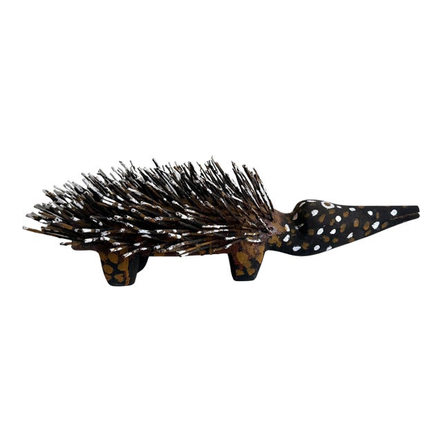 Australian Aboriginal Wood Sculpture with Ochre Echidna Bob Burruwal For Sale