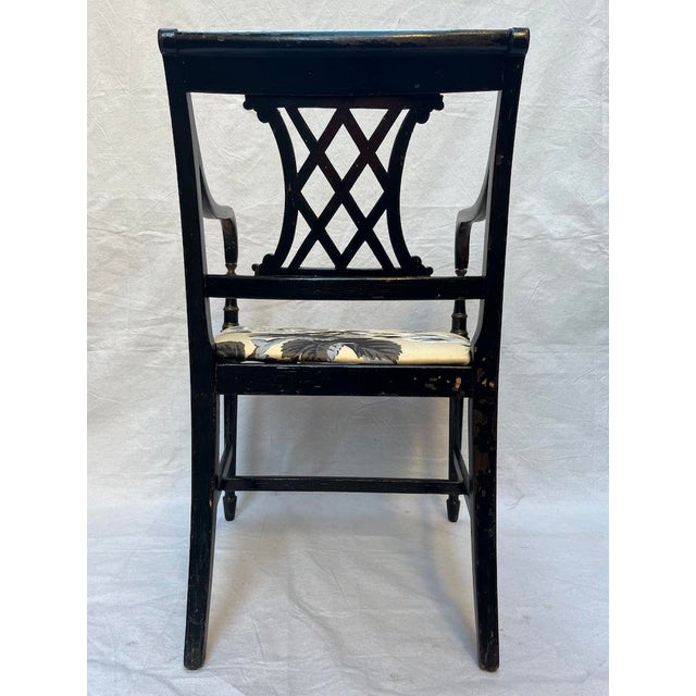 Mid 20th Century Pyne Hollyhock Chintz Black Neoclassical Armchair For Sale - Image 5 of 16