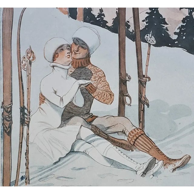 This is a matted vintage French print that speaks to ski lovers! It originally came from a French magazine that dates to...