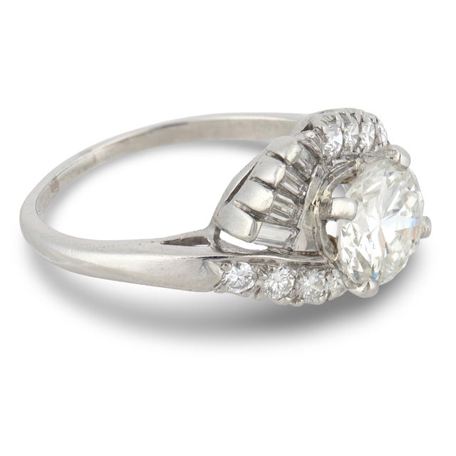 1950s Mid Century Gia 1.63 Carat Diamond Platinum Ring, Size 8 For Sale - Image 4 of 6
