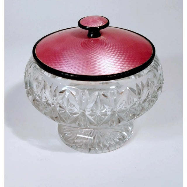 English Art Deco Sterling Enamel Guilloche Jar For Sale - Image 9 of 9