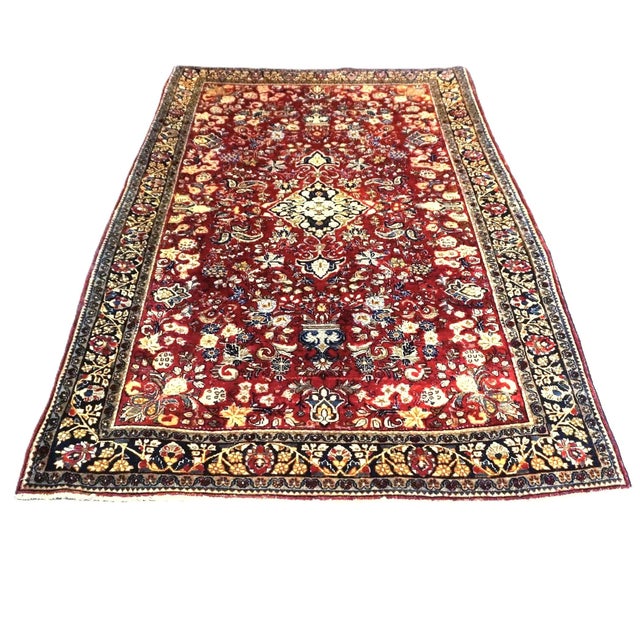 Persian Antique Persian Sarouk Wool 4X7 Red, Navy, Black & Orange Handmade Area Rug #9900220 For Sale - Image 3 of 7