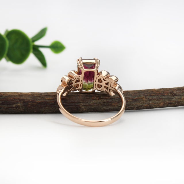 2.6ct Bi-Color Tourmaline Ring With Natural Diamonds: Solid 14k Gold, Size 6.75 For Sale In Columbus - Image 6 of 7