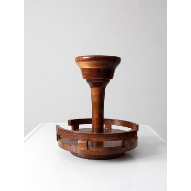 Brown Vintage Rotating Wood Tabletop Stand For Sale - Image 8 of 13
