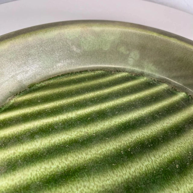 Green 1970s Modernist Art Optical Dish Green Stripe Plate Usa For Sale - Image 8 of 10
